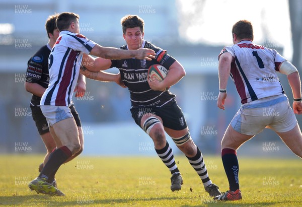 020313 - Swansea v Pontypridd - Principality Premiership -Ed Siggery of Pontypridd holds off Richard Williams and Mathew Norman of Swansea