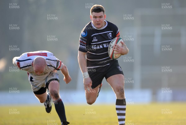 020313 - Swansea v Pontypridd - Principality Premiership -Gary Williams of Pontypridd gets past David Watts of Swansea to score try