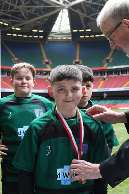 210324 - Swansea Valley v Mynydd Mawr - Welsh Schools Junior Group U11 DC Thomas Bowl Final - Players receive medals   