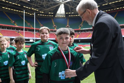 210324 - Swansea Valley v Mynydd Mawr - Welsh Schools Junior Group U11 DC Thomas Bowl Final - Players receive medals   