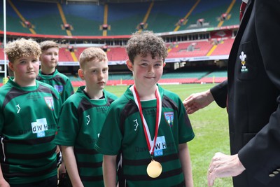 210324 - Swansea Valley v Mynydd Mawr - Welsh Schools Junior Group U11 DC Thomas Bowl Final - Players receive medals   