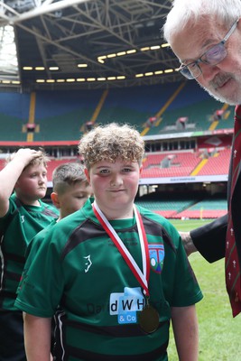 210324 - Swansea Valley v Mynydd Mawr - Welsh Schools Junior Group U11 DC Thomas Bowl Final - Players receive medals   