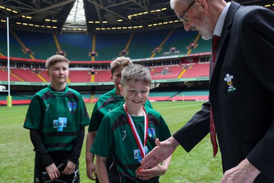 210324 - Swansea Valley v Mynydd Mawr - Welsh Schools Junior Group U11 DC Thomas Bowl Final - Players receive medals   