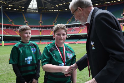 210324 - Swansea Valley v Mynydd Mawr - Welsh Schools Junior Group U11 DC Thomas Bowl Final - Players receive medals   