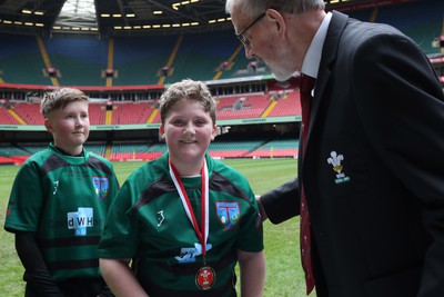 210324 - Swansea Valley v Mynydd Mawr - Welsh Schools Junior Group U11 DC Thomas Bowl Final - Players receive medals   