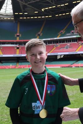 210324 - Swansea Valley v Mynydd Mawr - Welsh Schools Junior Group U11 DC Thomas Bowl Final - Players receive medals   