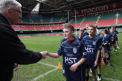 210324 - Swansea Valley v Mynydd Mawr - Welsh Schools Junior Group U11 DC Thomas Bowl Final - Players receive medals   