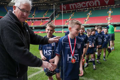 210324 - Swansea Valley v Mynydd Mawr - Welsh Schools Junior Group U11 DC Thomas Bowl Final - Players receive medals   