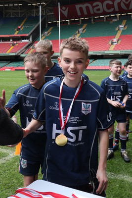 210324 - Swansea Valley v Mynydd Mawr - Welsh Schools Junior Group U11 DC Thomas Bowl Final - Players receive medals   