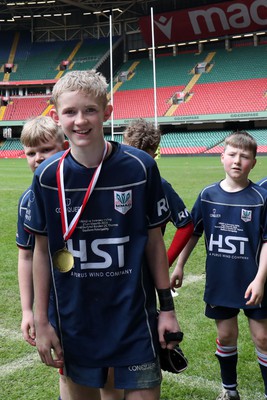 210324 - Swansea Valley v Mynydd Mawr - Welsh Schools Junior Group U11 DC Thomas Bowl Final - Players receive medals   