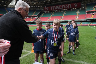 210324 - Swansea Valley v Mynydd Mawr - Welsh Schools Junior Group U11 DC Thomas Bowl Final - Players receive medals   