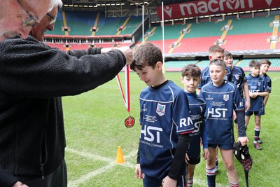 210324 - Swansea Valley v Mynydd Mawr - Welsh Schools Junior Group U11 DC Thomas Bowl Final - Players receive medals   