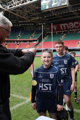 210324 - Swansea Valley v Mynydd Mawr - Welsh Schools Junior Group U11 DC Thomas Bowl Final - Players receive medals   