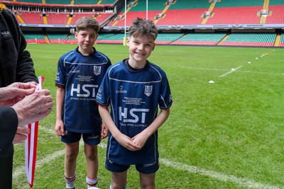 210324 - Swansea Valley v Mynydd Mawr - Welsh Schools Junior Group U11 DC Thomas Bowl Final - Players receive medals   