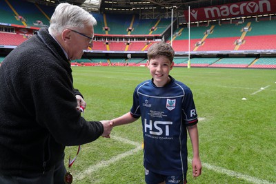 210324 - Swansea Valley v Mynydd Mawr - Welsh Schools Junior Group U11 DC Thomas Bowl Final - Players receive medals   