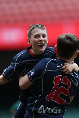 210324 - Swansea Valley v Mynydd Mawr - Welsh Schools Junior Group U11 DC Thomas Bowl Final - Mynydd Mawr celebrate at the final whistle