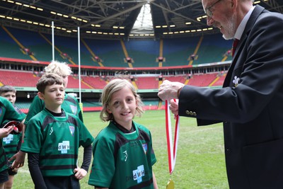 210324 - Swansea Valley v Mynydd Mawr - Welsh Schools Junior Group U11 DC Thomas Bowl Final - Players receive medals   