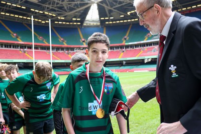 210324 - Swansea Valley v Mynydd Mawr - Welsh Schools Junior Group U11 DC Thomas Bowl Final - Players receive medals   