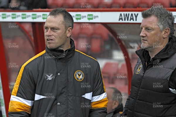 081218 - Swindon Town v Newport County, Sky Bet League 2 - Newport County Manager Michael Flynn (left) before the match