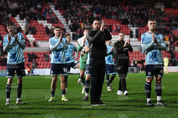 110226 - Swindon Town v Newport County - Sky Bet League 2 - Newport County Head Coach, Christian Fuchs and his players at full time