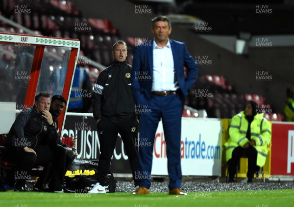 110918 - Swindon Town v Newport County - Checkatrade Trophy - Newport County manager Michael Flynn and Swindon Town manager Phil Brown