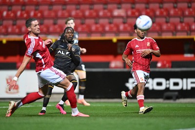 220926 - Swindon Town v Newport County - EFL Trophy -  Yahya Bamba of Newport County hits the post with an attempt