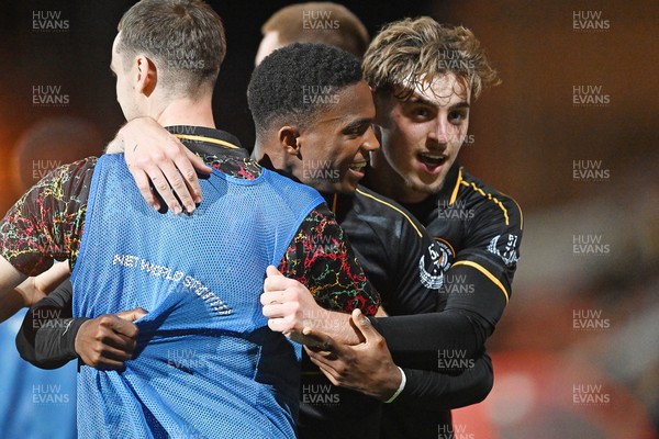 220926 - Swindon Town v Newport County - EFL Trophy -  Tanatswa Nyakuhwa of Newport County celebrates scoring a goal with team mates