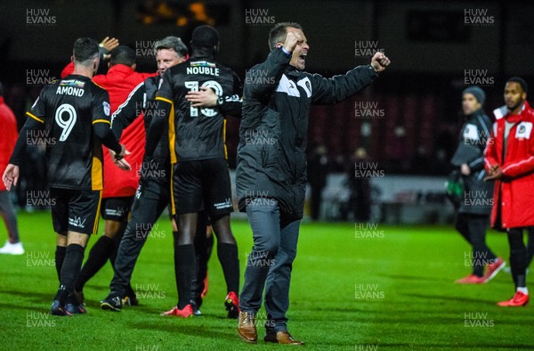 251117 - Swindon Town v Newport County - Sky Bet League 2 - Newport County manager Michael Flynn celebrates after his sides 1-0 win