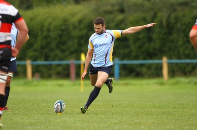 081016 Tata Steel RFC v Pontypool RFC - SWALEC Championship -Liam Popham of Tata Steel kicks a goal