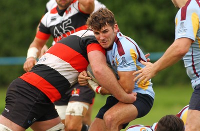 081016 Tata Steel RFC v Pontypool RFC - SWALEC Championship -Jackob Williams of Tata Steel is tackled by Max Williams of Pontypool