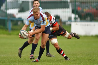 081016 Tata Steel RFC v Pontypool RFC - SWALEC Championship -Gerwyn Davies of Tata Steel is tackled by Rob Nash of Pontypool