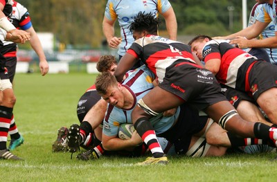 081016 Tata Steel RFC v Pontypool RFC - SWALEC Championship -Lloyd Griffiths of Tata Steel is denied a try by Richard East of Pontypool