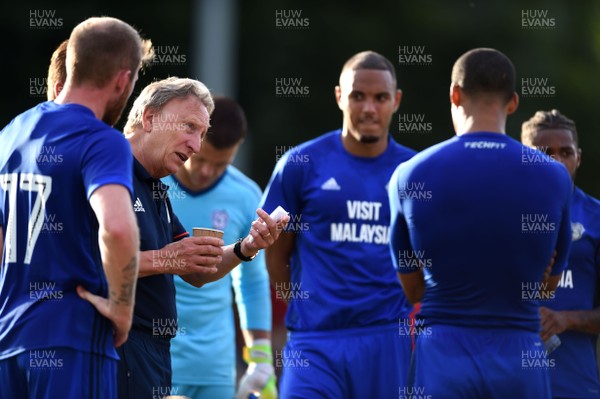 170717 - Tavistock v Cardiff City - Kenneth Zohore of Cardiff City and Neil Warnock