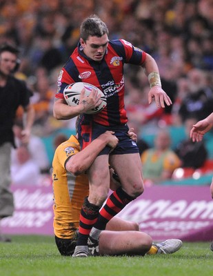 03.04.08 - Millennium Magic 2008 Rugby League Castleford Tigers v Wakefield Trinity Wildcats Wildcats Danny Brough is brought down 