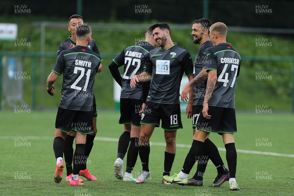 290721 - The New Saints FC v KF Kauno Zalgiris, Europa Conference League 2nd qualifying round, 2nd leg - TNS players celebrate after the fifth goal