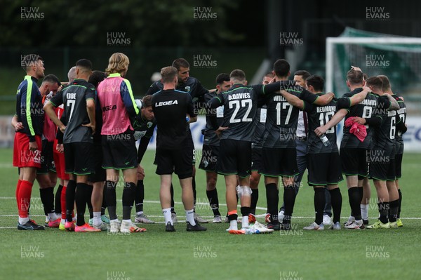 290721 - The New Saints FC v KF Kauno Zalgiris, Europa Conference League 2nd qualifying round, 2nd leg - TNS players huddle together at the end of the match