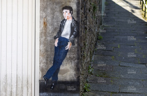 260319 - Picture shows graffiti which has appeared in Treforest, Pontypridd, South Wales of hometown legend Tom Jones Local residents first noticed the artwork on the weekend which has been done by a anonymous artist