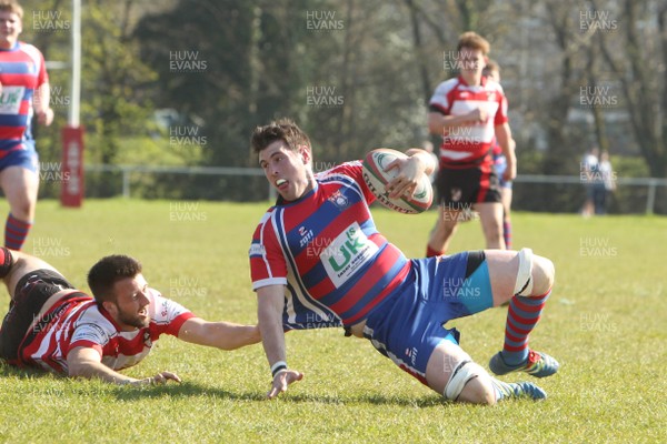 080417 - Tondu RFC v Cwmgors RFC - League 2 West Central Tondu's Rhys Samuel is tackled  