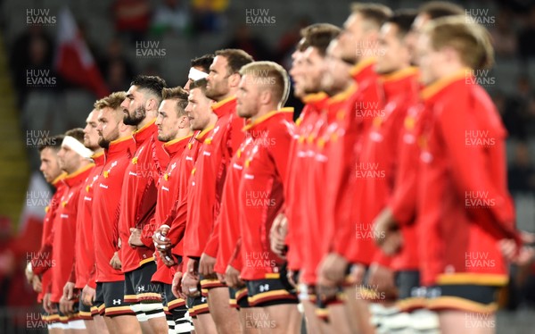 160617 - Tonga v Wales - American Express Pasifika Challenge - Cory Hill and Wales players face the Sipi Tau