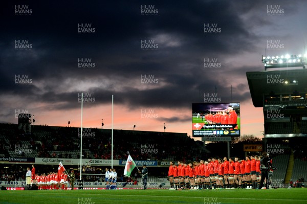 160617 - Tonga v Wales - American Express Pasifika Challenge - Wales players line up for the anthems