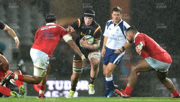 160617 - Tonga v Wales - American Express Pasifika Challenge - Seb Davies of Wales takes on Valentino Mapapalangi of Tonga