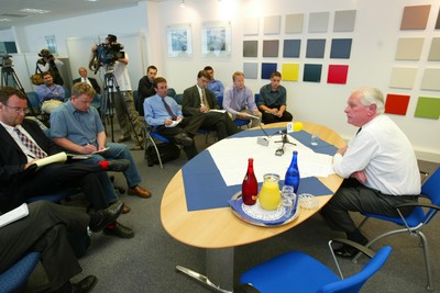 020703 - Tony Brown at the press conference where he officially announced his decision to withdraw support for the Gwent Regional rugby side