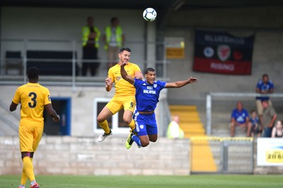 200718 - Torquay v Cardiff City - Preseason Friendly - Brett Williams of Torquay and Lee Peltier of Cardiff City compete