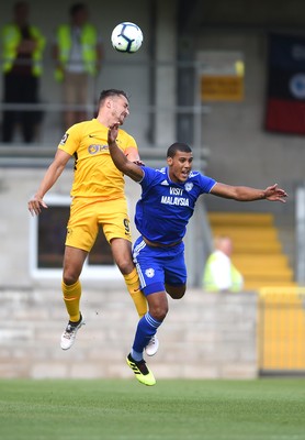 200718 - Torquay v Cardiff City - Preseason Friendly - Brett Williams of Torquay and Lee Peltier of Cardiff City compete