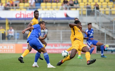 200718 - Torquay v Cardiff City - Preseason Friendly - Bobby Reid of Cardiff City tries a shot at goal