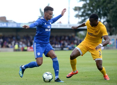 200718 - Torquay v Cardiff City - Preseason Friendly - Josh Murphy of Cardiff City takes on Liam Davis of Torquay