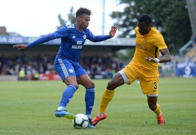 200718 - Torquay v Cardiff City - Preseason Friendly - Josh Murphy of Cardiff City takes on Liam Davis of Torquay