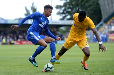 200718 - Torquay v Cardiff City - Preseason Friendly - Josh Murphy of Cardiff City takes on Liam Davis of Torquay