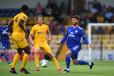 200718 - Torquay v Cardiff City - Preseason Friendly - Gary Madine of Cardiff City plays the ball forwards