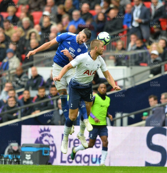 061018 - Tottenham Hotspur v Cardiff City - Premier League -  Eric Dier of Tottenham competes for the ball with Callum Paterson of Cardiff City